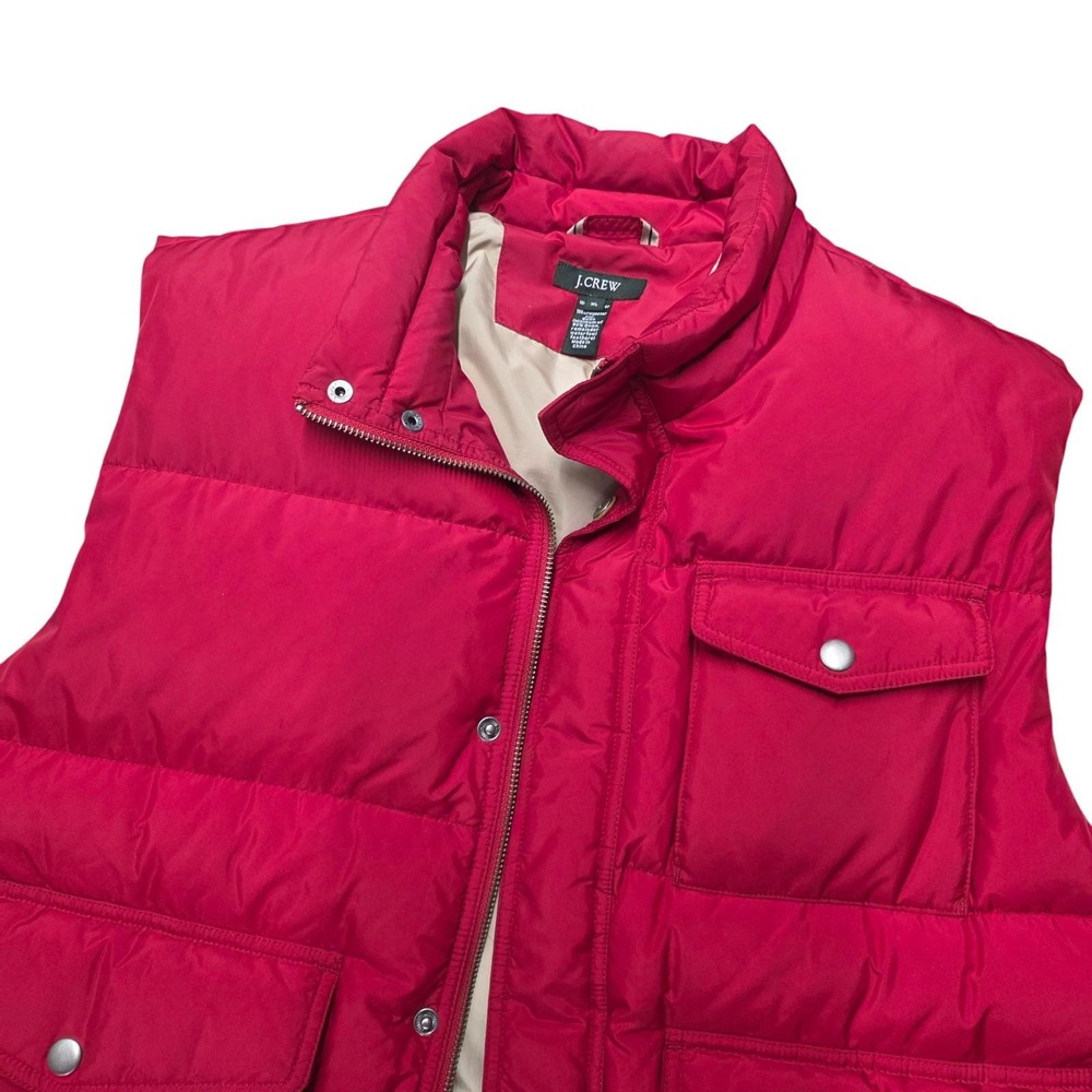 Vtg J Crew Red Down Puffer Vest Mens XL Quilted Pockets Zip Front Insulated - Picture 2 of 6